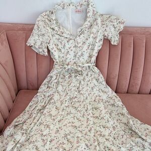 Ivy City Co Cream Maxi Dress with Pink Floral Print